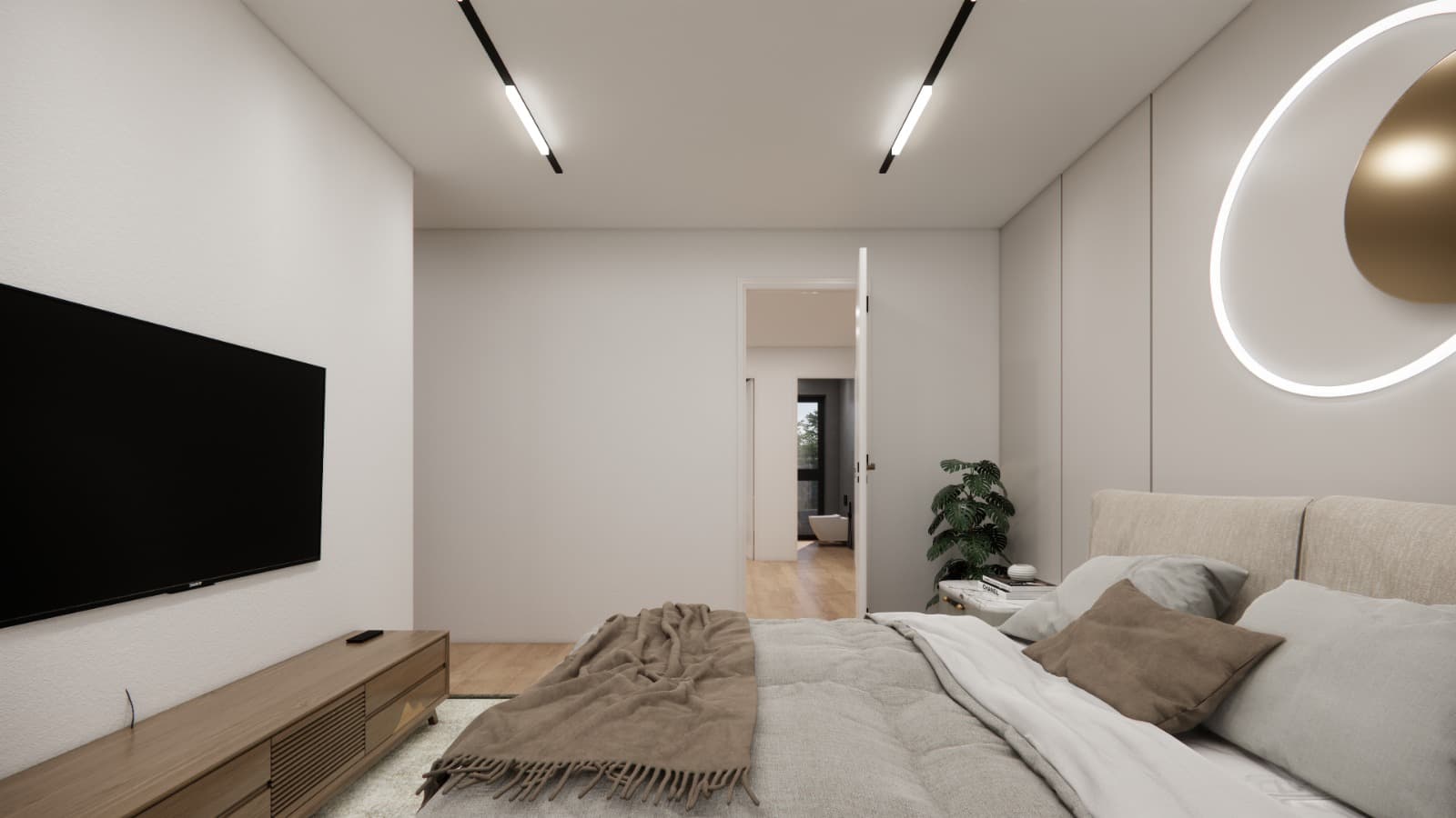 Josef-Schwarz-Straße 80D, Schlafzimmer, Durchblick zum Bad