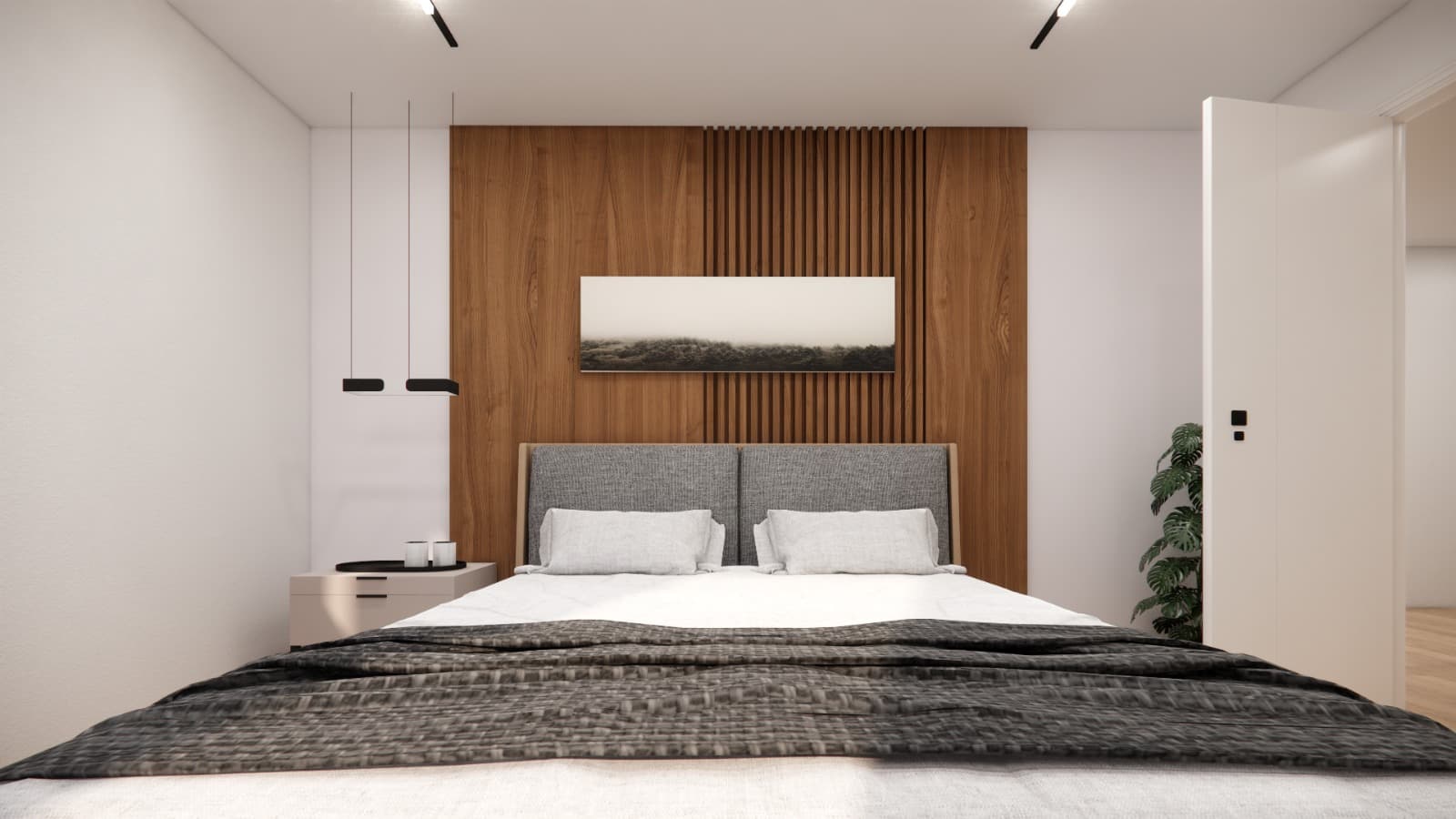 Josef-Schwarz-Straße 80D, Schlafzimmer mit Holzverkleidung